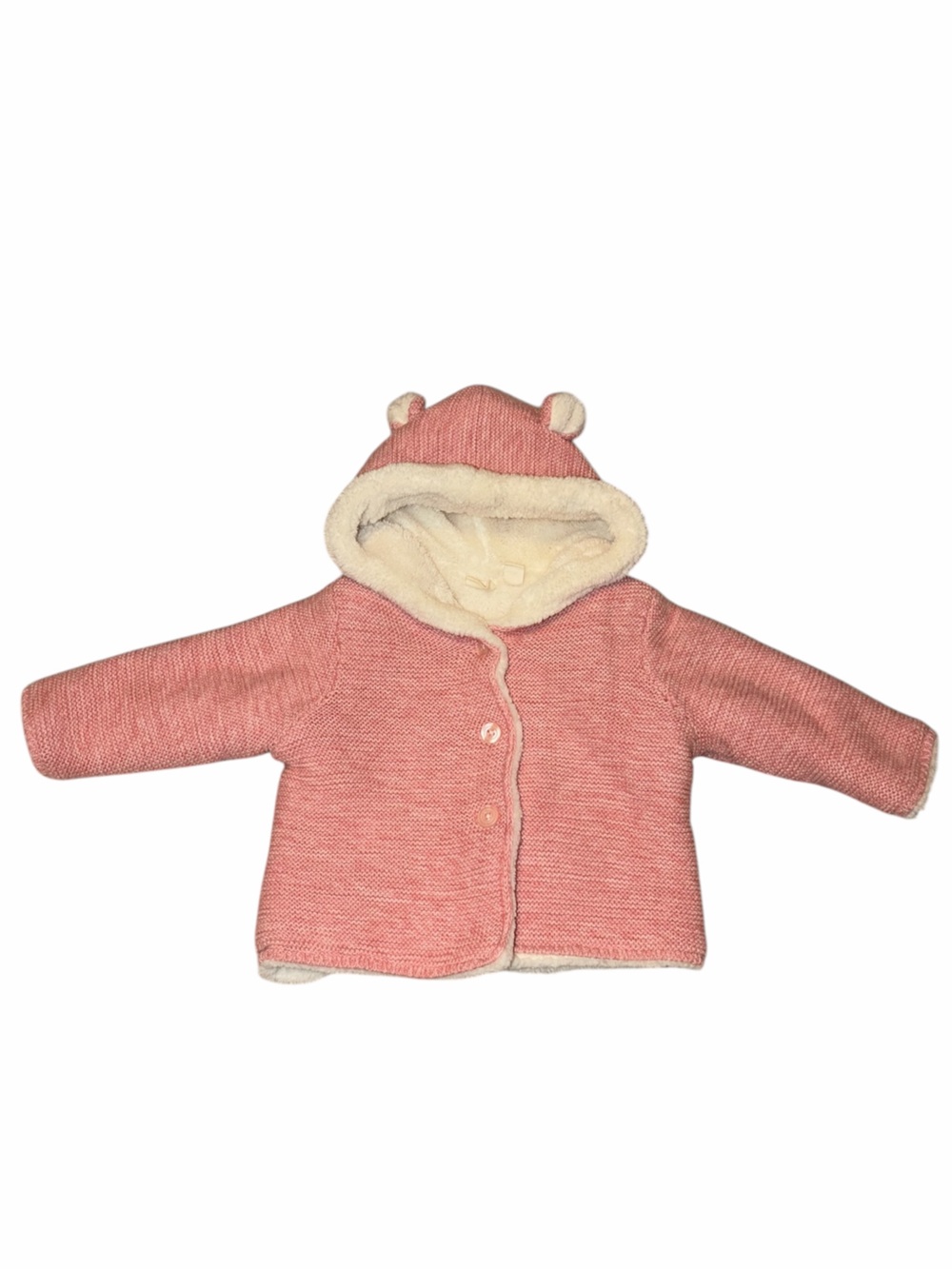 Baby Gap Pink Sherpa Lined Knit Bear Ear Hooded Cardigan Jacket 6-12M Winter
